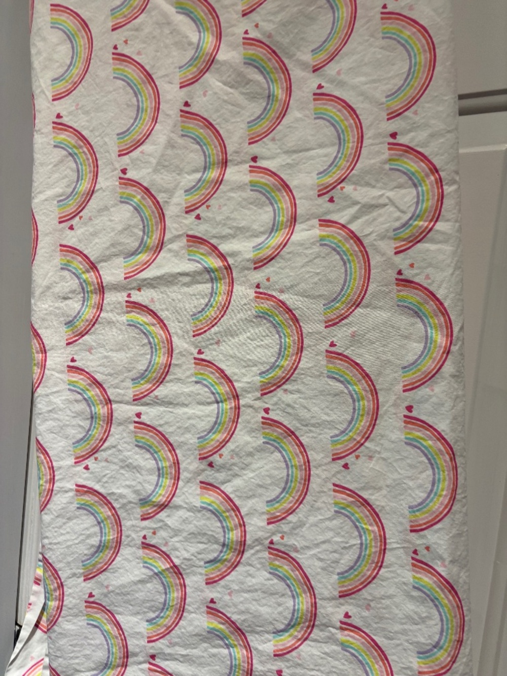 Pottery Barn Kids Twin Flat Sheet Pastel Rainbow Hearts 100% Organic Cotton Perc